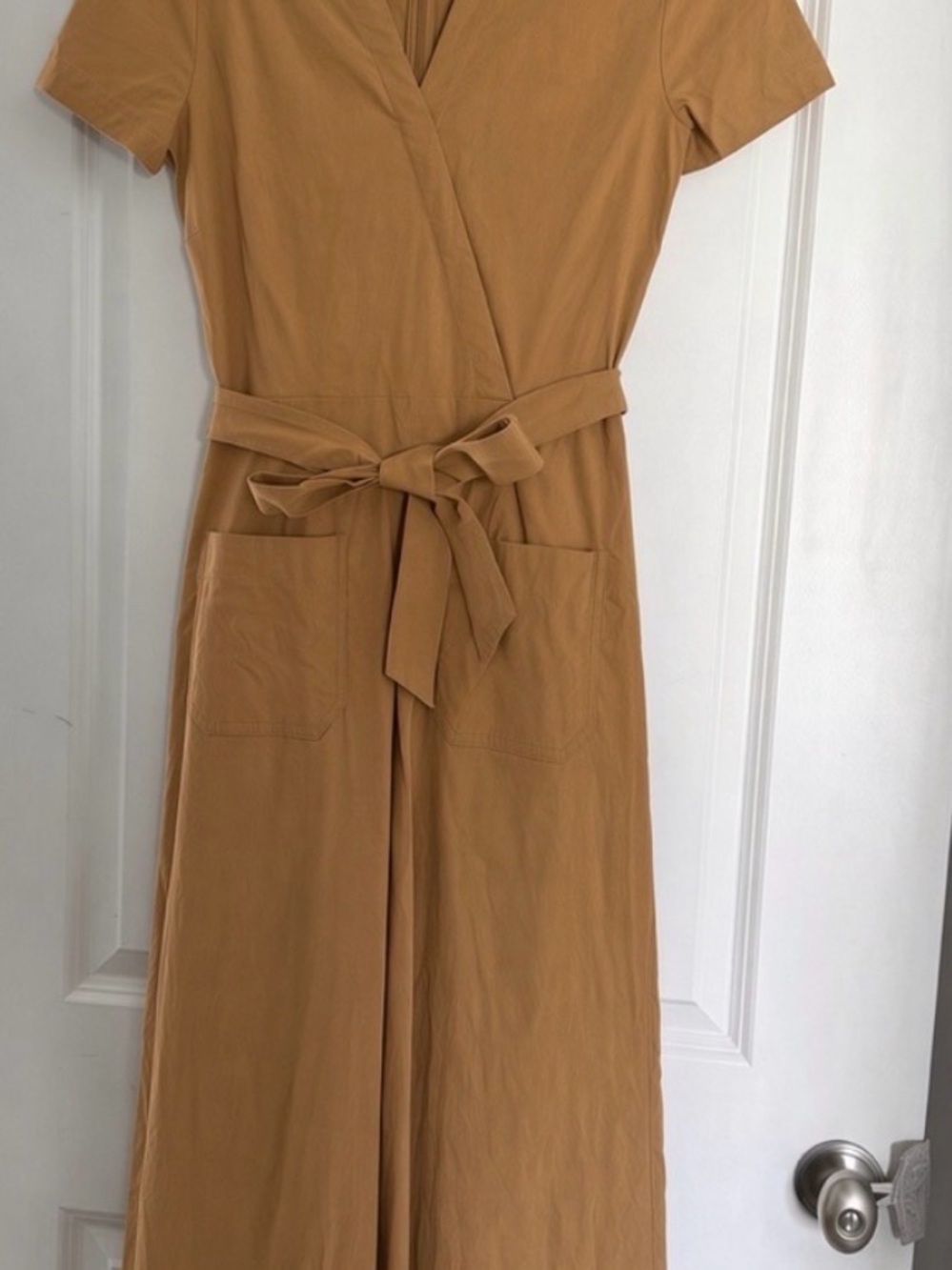 Maeve by Anthropologie Short Sleeve Wrap Jumpsuit in Camel color .  Fall 🍁